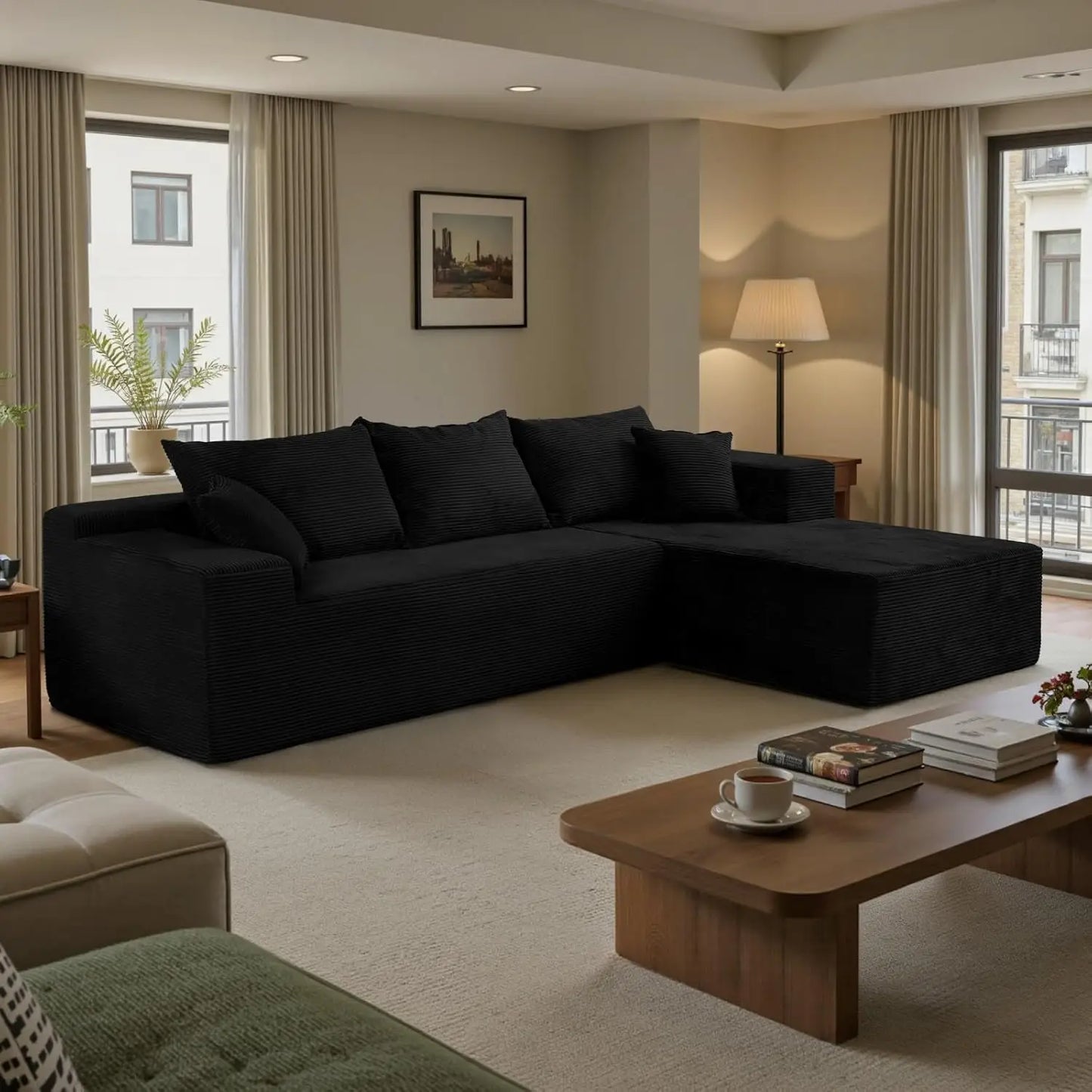 L Shape Sectional Sofa With Chaise Deep Seat Modular Box Living Room