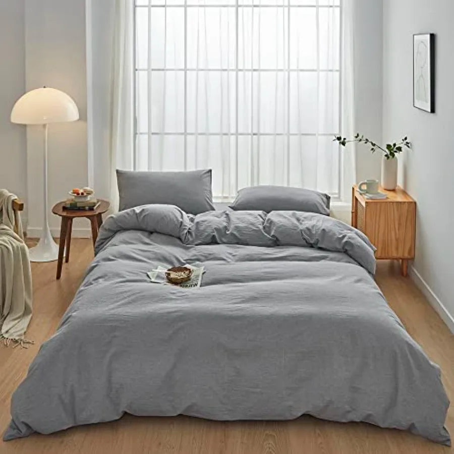 Duvet Cover Set 3 Pieces 100 Percent Washed Cotton Jacquard