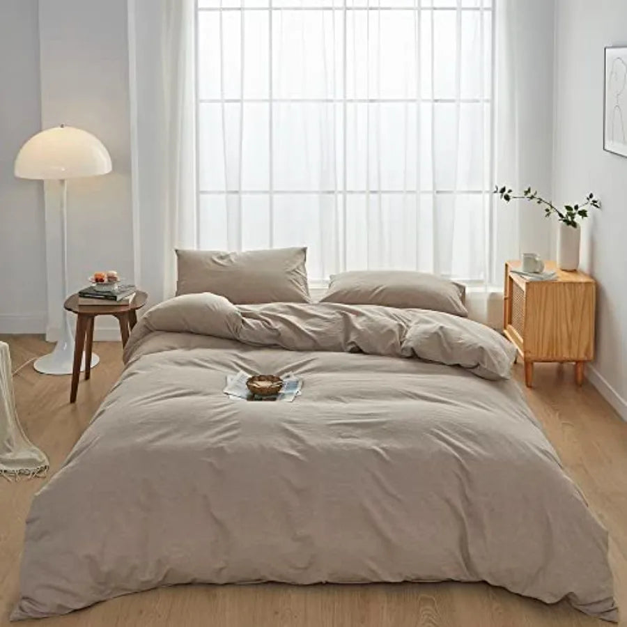 Duvet Cover Set 3 Pieces 100 Percent Washed Cotton Jacquard
