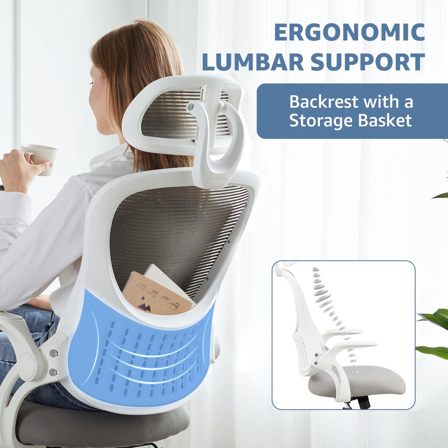 Ergonomic Mesh Office Chair with Adjustable Headrest & Flip-Up Armrests