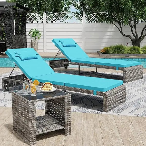 Outdoor Lounge Chairs Set of 2 With Adjustable Backrest