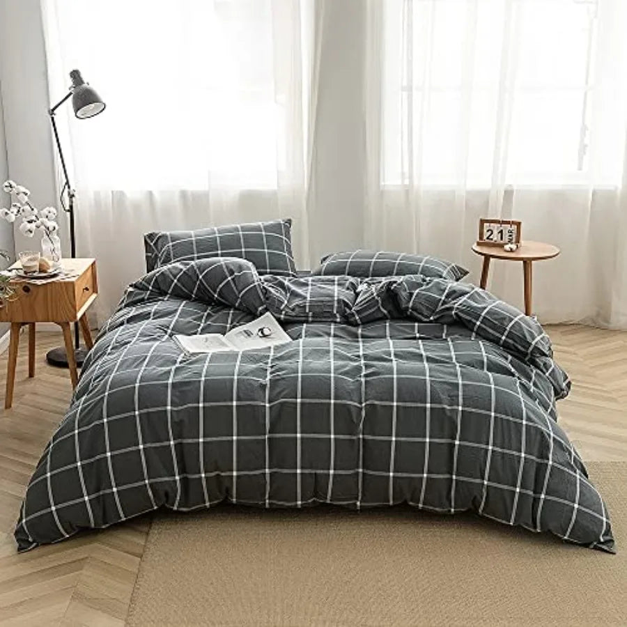 Duvet Cover Set 3 Pieces 100 Percent Washed Cotton Jacquard