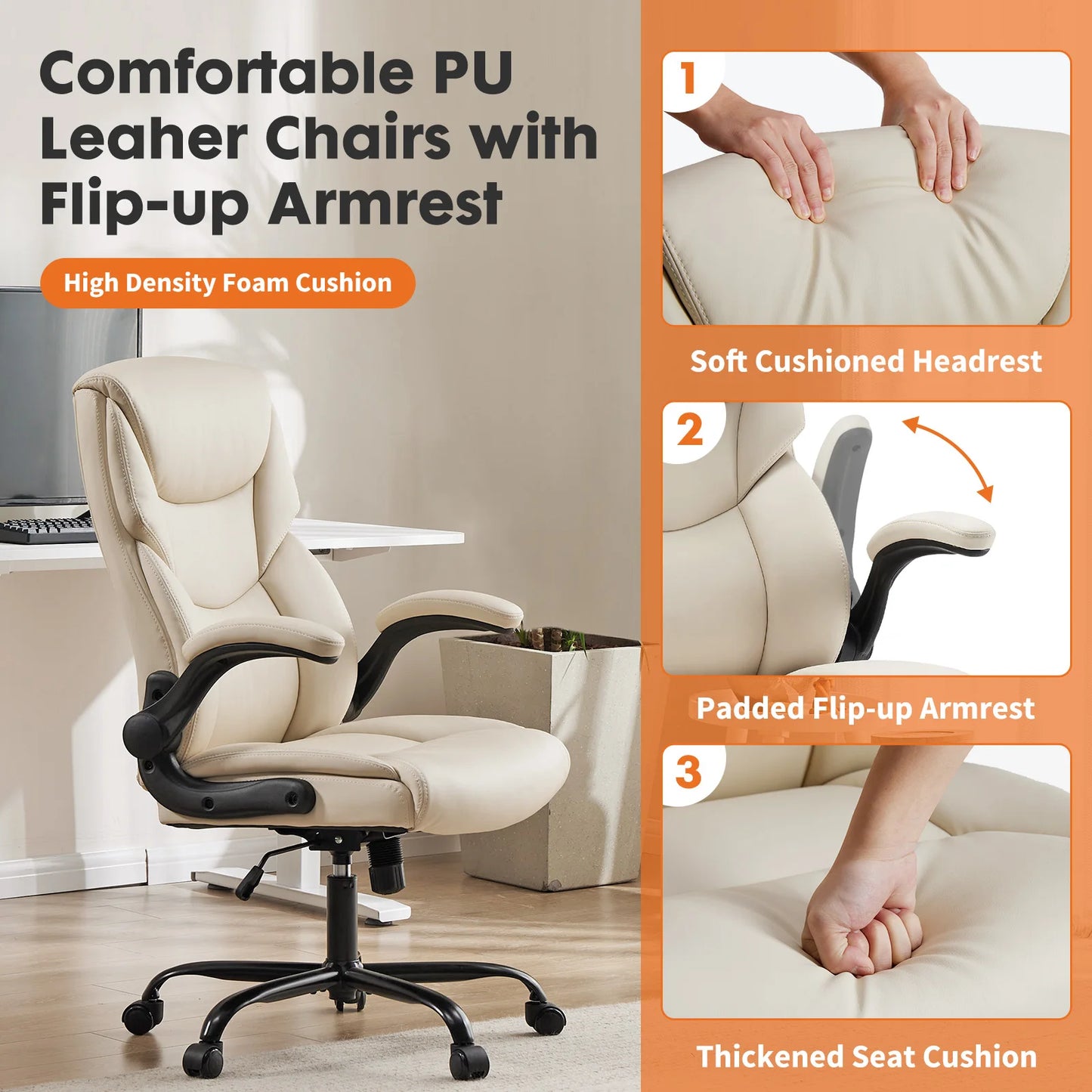 Executive High-Back Office Chair with Flip-Up Armrests