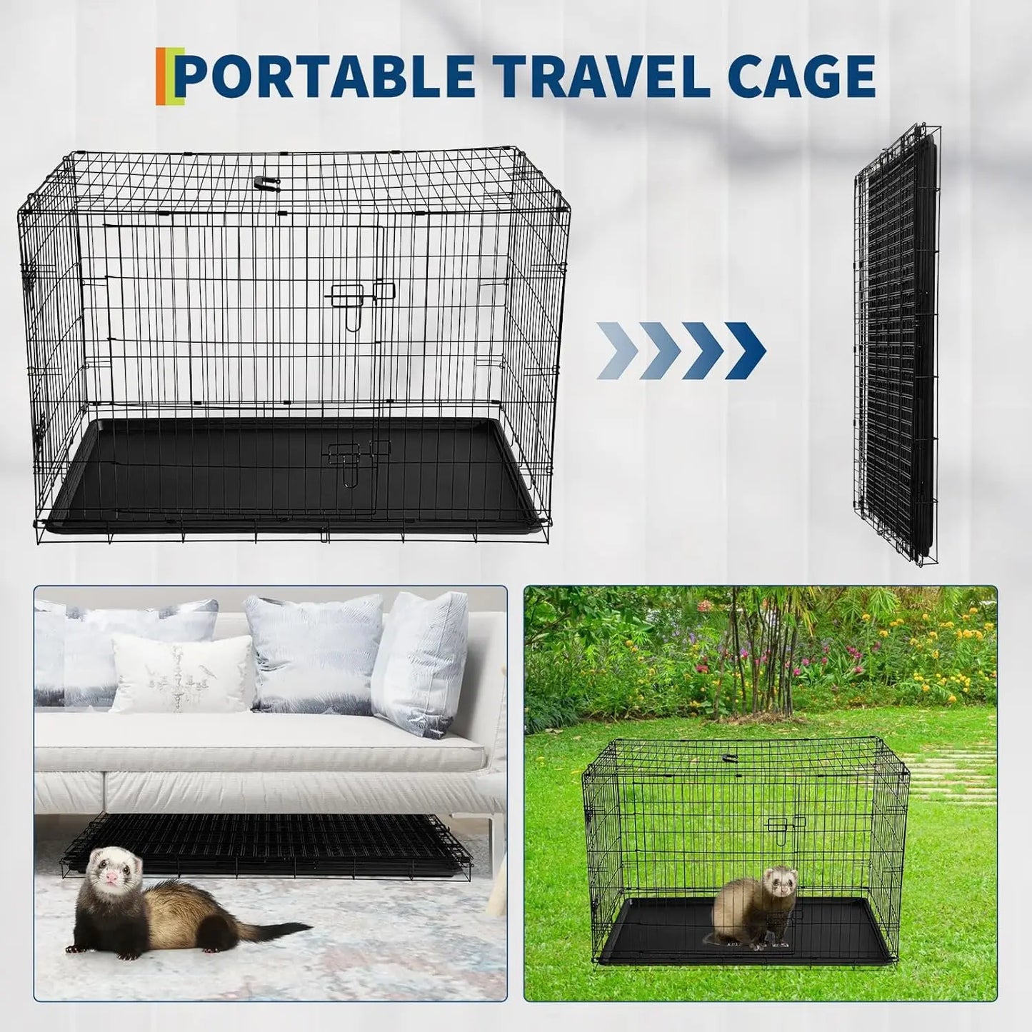 HiMISSCN Portable Folding Rabbit Cage With Slide Out Tray Doors