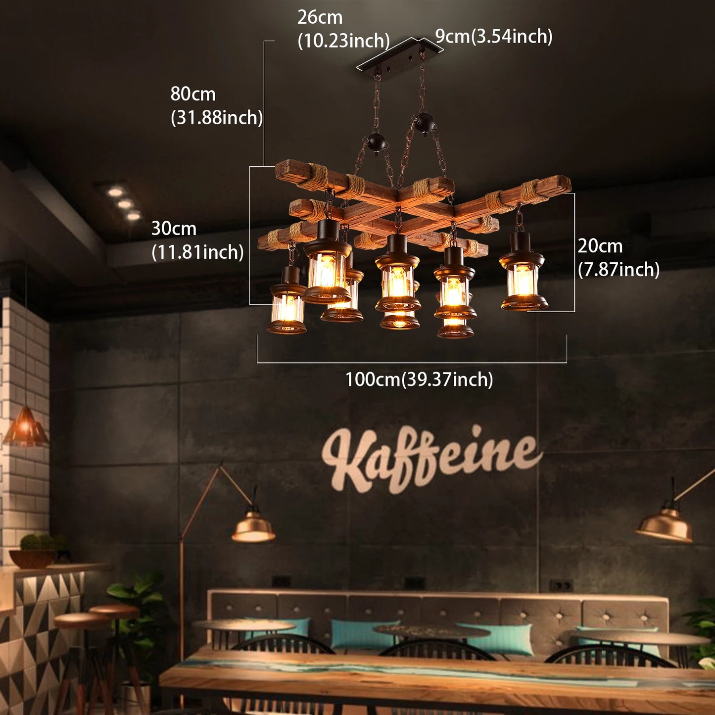 Retro Vintage Wood Ceiling Pendant Chandelier E27 Adjustable Chain
