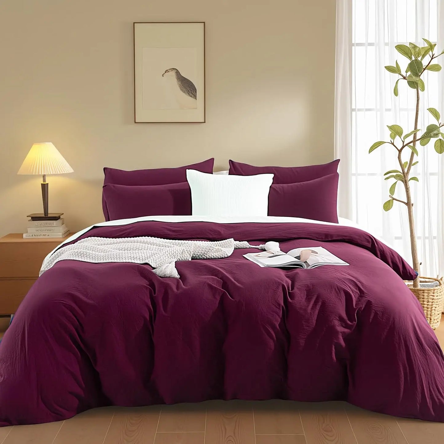 Duvet Cover Set 3 Piece Linen Feel Breathable Zipper Closure