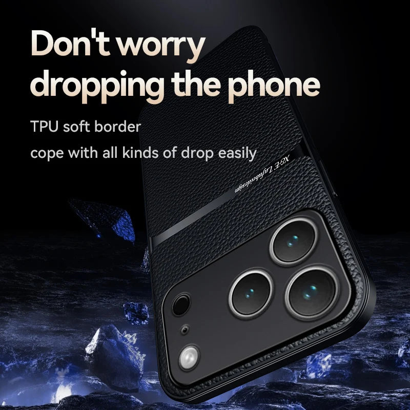 VYOPBC Magnetic Leather Phone Case With Lens Protector for iPhone