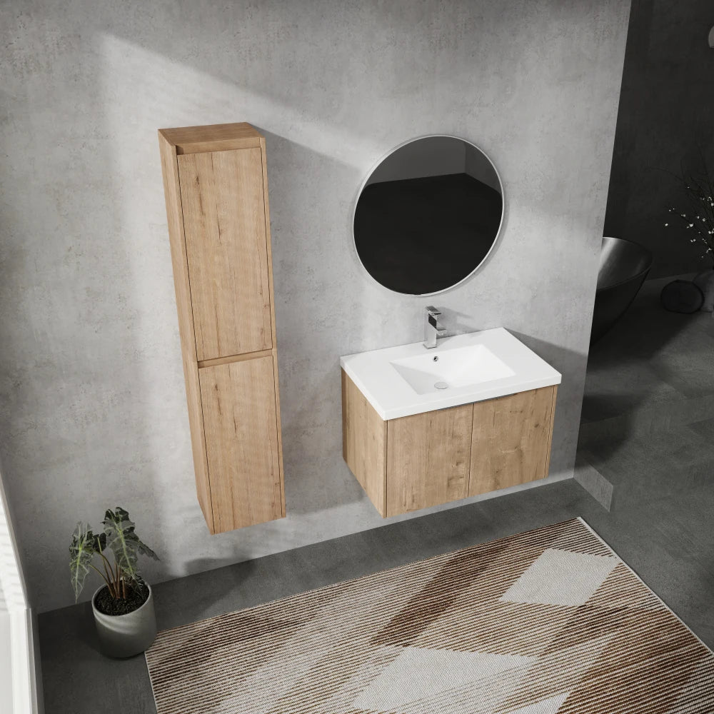 30" Wall-Mounted Bathroom Vanity With Sink and Side Cabinet