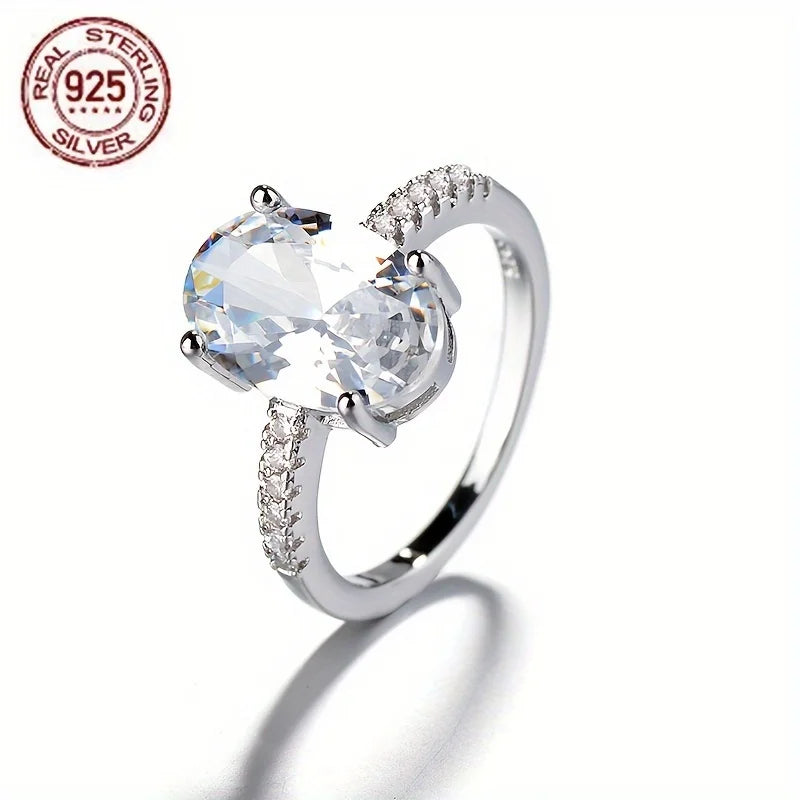 WPOOCC Fashion Luxury S925 Silver Oval Zircon Engagement Ring
