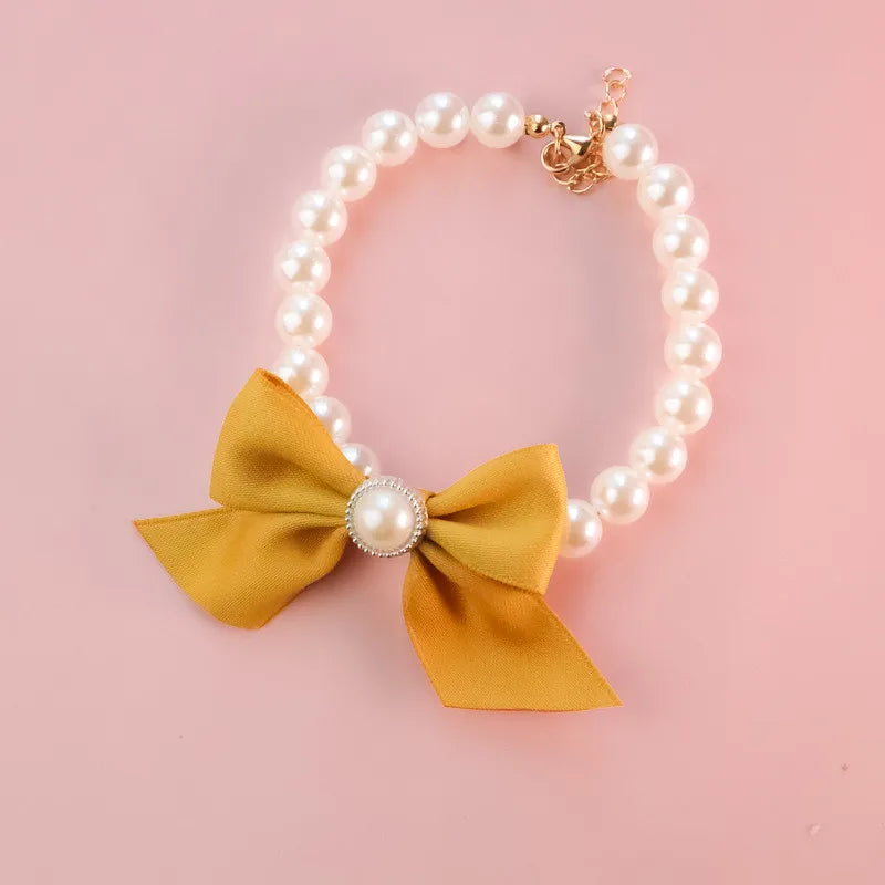 Pearl Bow Necklace Pet Jewelry