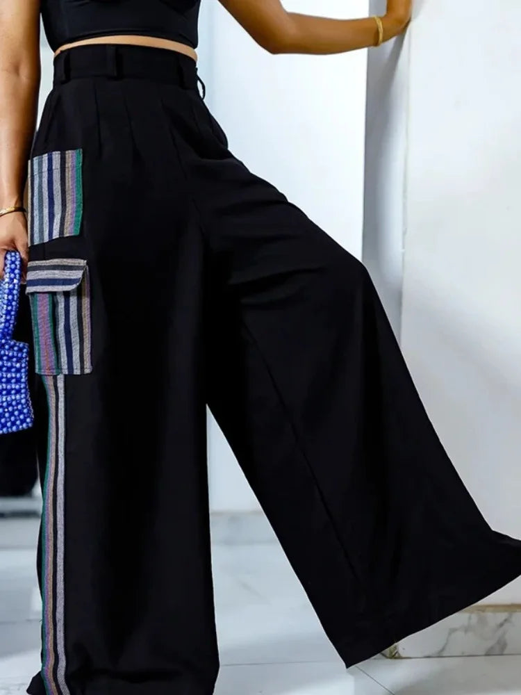 OSHOPLIVECN Womens Street Style Pocket Stripe Pants Loose