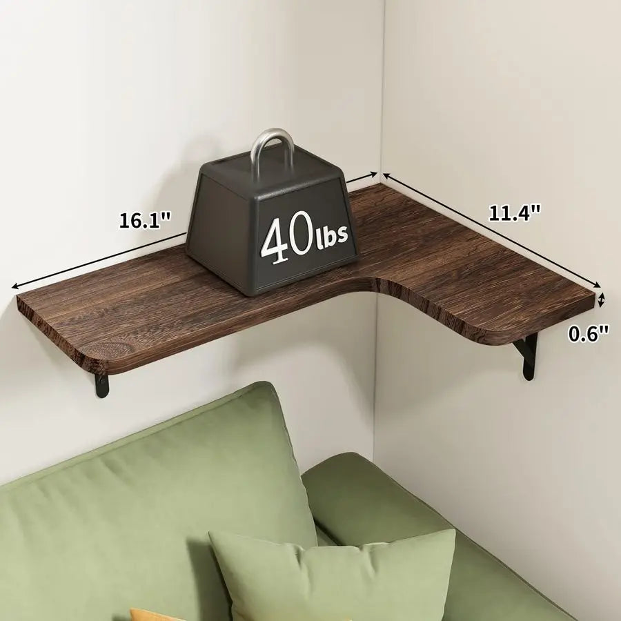 XMSJ Rustic Wood Wall Mounted Corner Floating Shelves Set