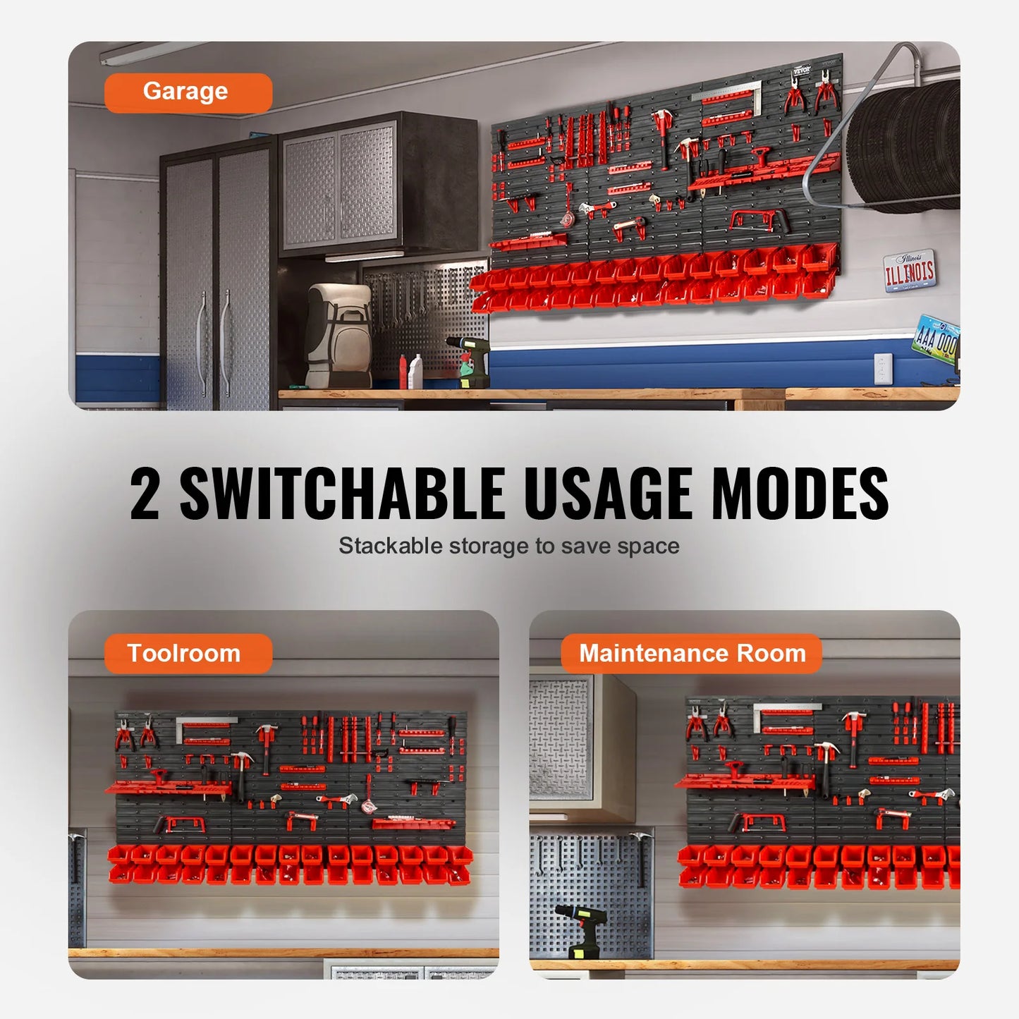 SucceBuy Wall Mounted Storage Bins Organizer With Panels