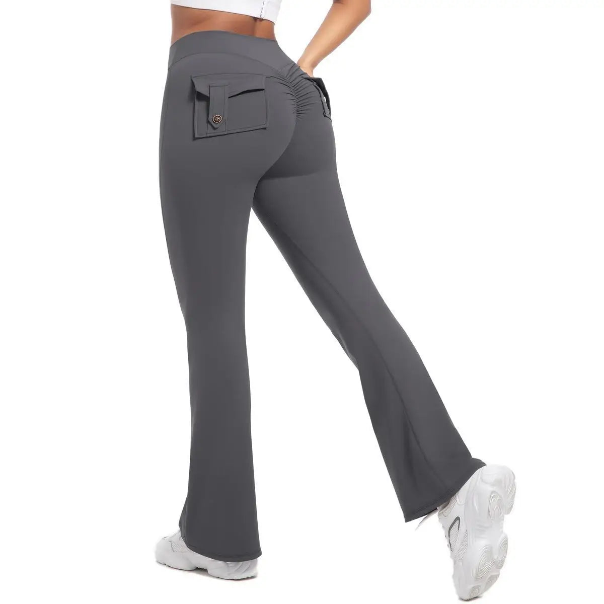 Womens Yoga Flare Trousers High Waist Tummy Control Knit Acetate
