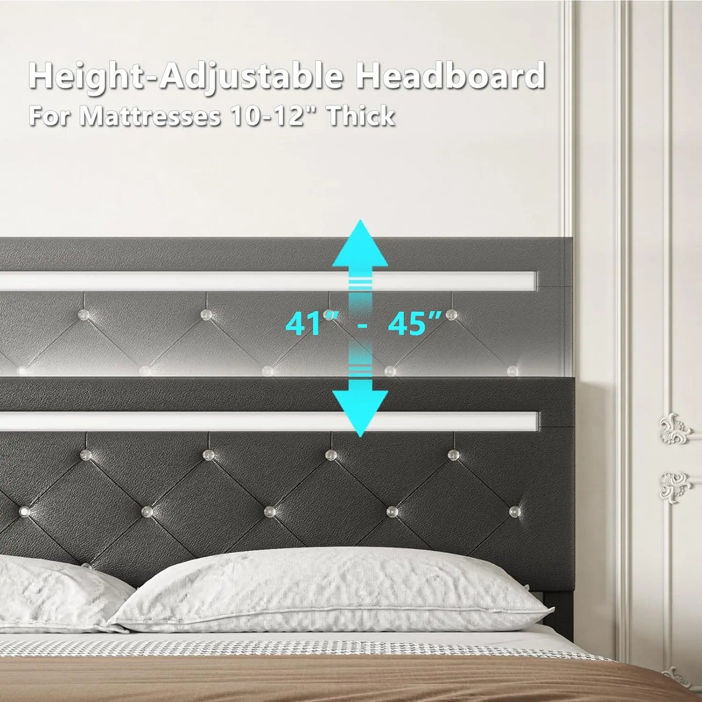 Queen Size Bed Frame with LED Light and Storage Drawers