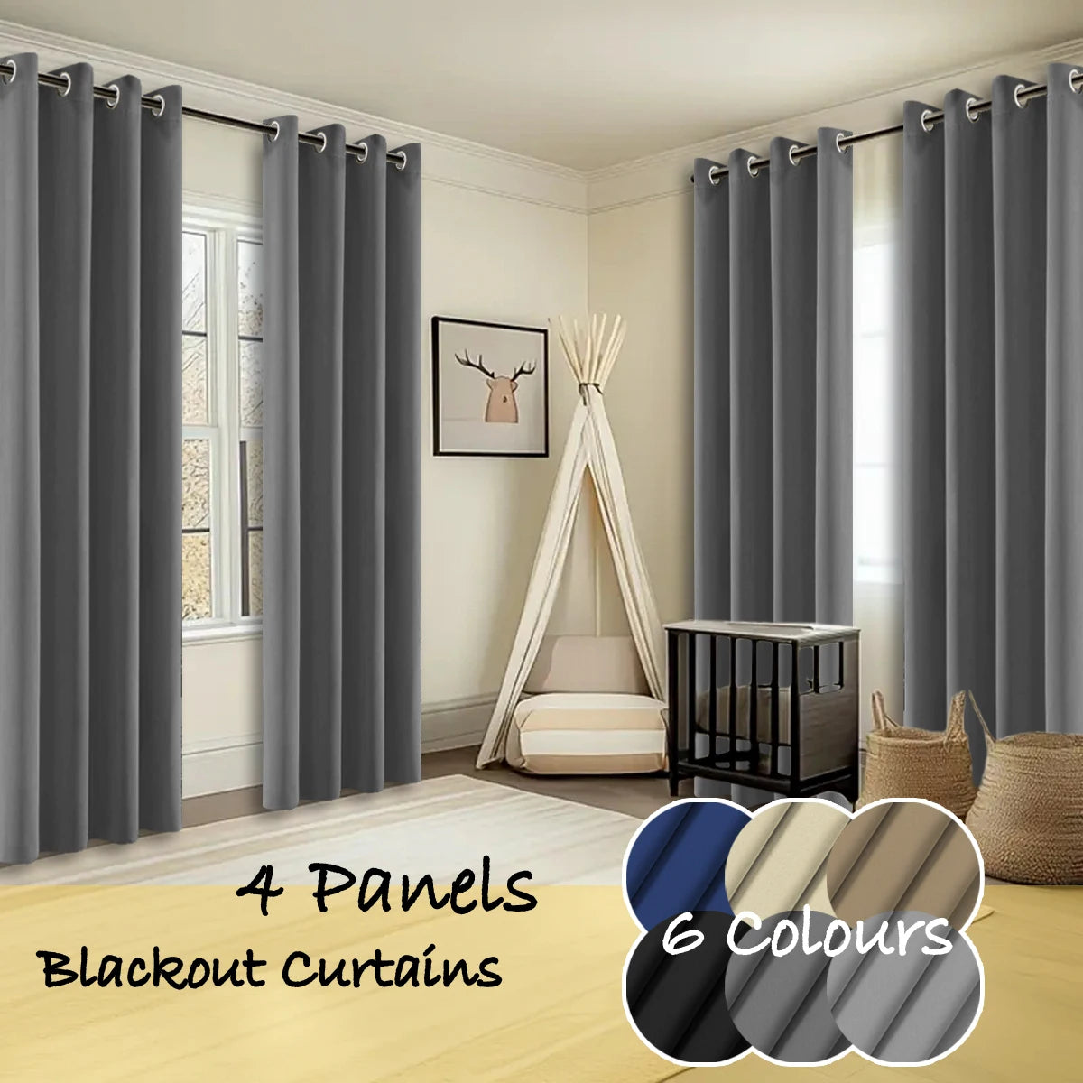 Thermal Insulated Blackout Curtains Ring Top Room Darkening 4 Panels