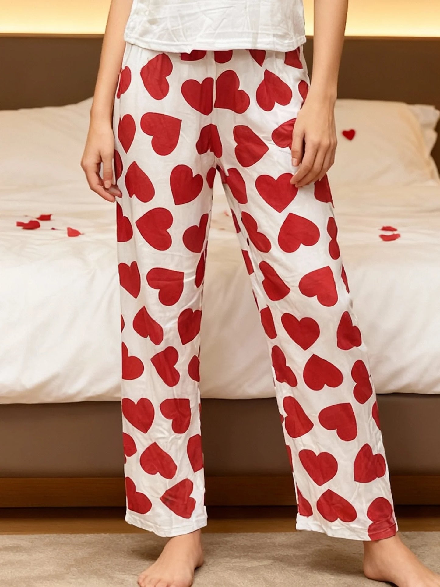 hirigin Valentine Matching Set Heart Print Tank Top and Pants