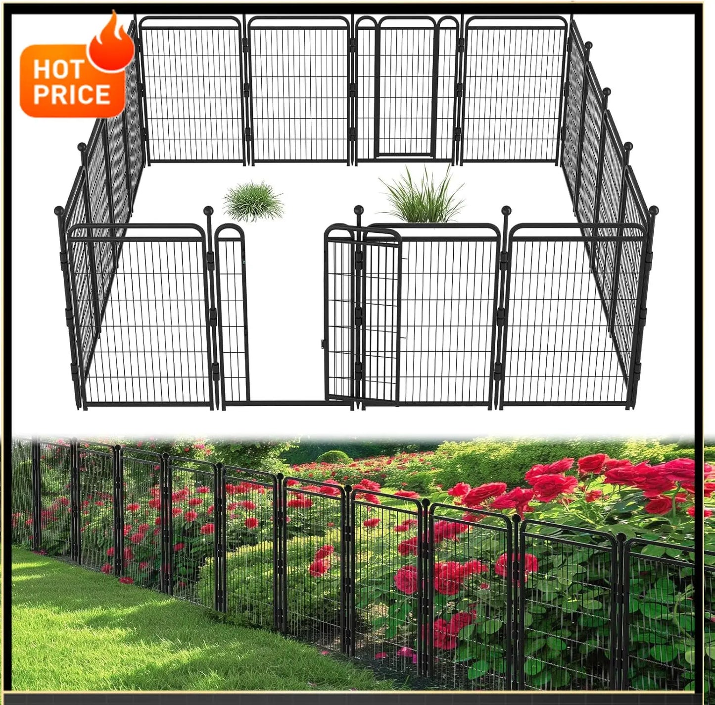 Heavy Duty Iron Decorative Garden Fence With Two Gates Outdoor