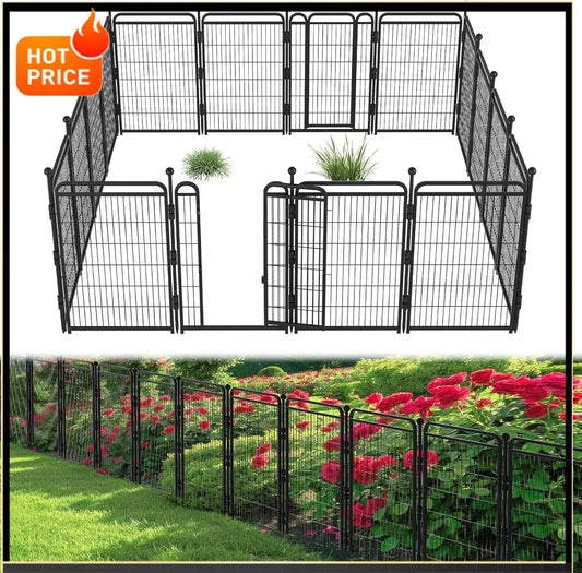 Heavy Duty Iron Decorative Garden Fence With Two Gates Outdoor