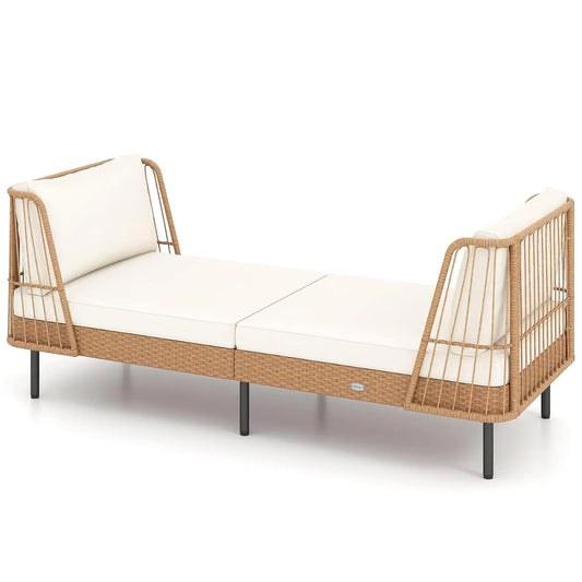 Folded Patio Rattan Daybed Boho Outdoor Wicker Lounge Sofa