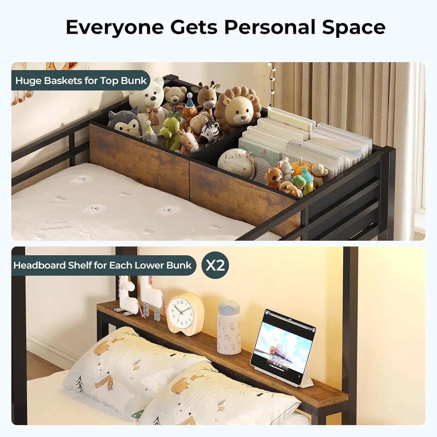 Triple Bunk Bed With Storage Staircase RGB Lights Charging Station