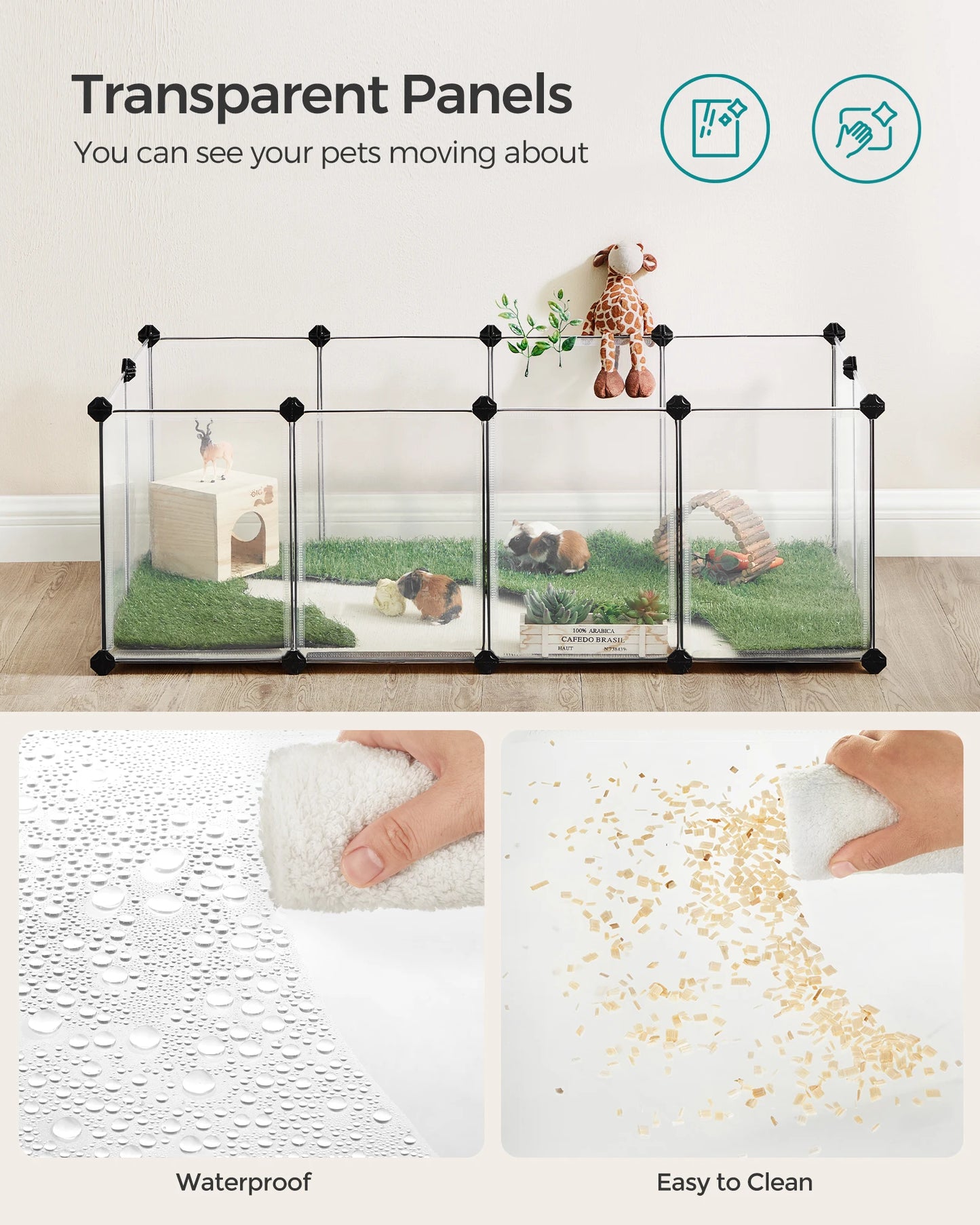 SONGMICS 20 Panels Playpen With Floor For Guinea Pigs Rabbits