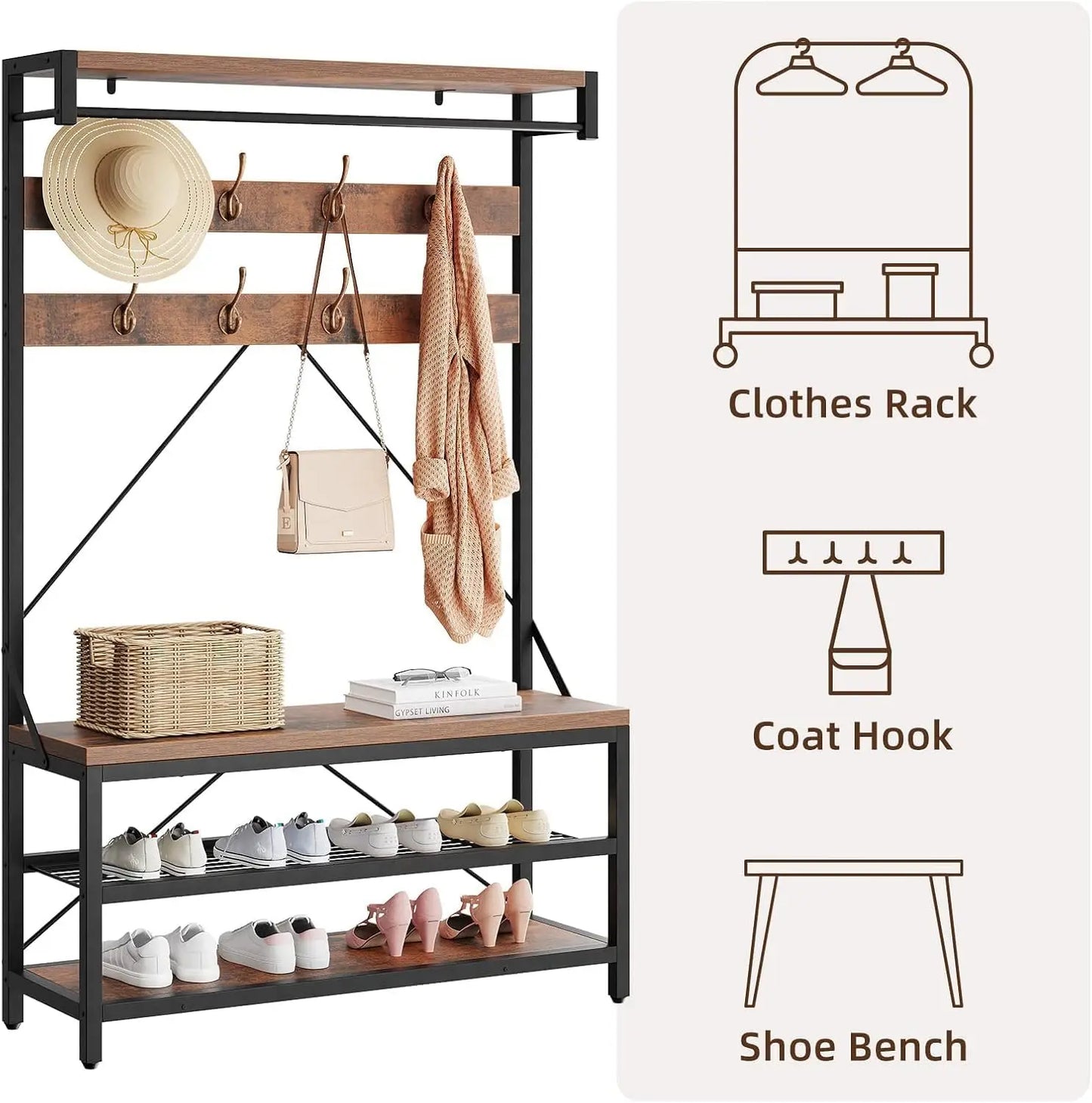 Acekool Hall Tree Coat Rack With Bench And Shoe Storage