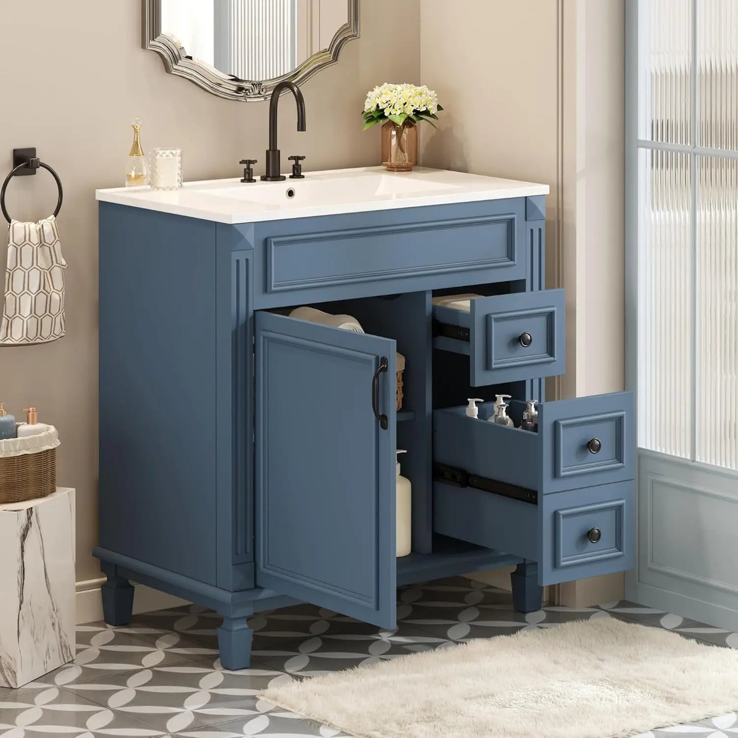 Modern Bathroom Vanity Cabinet With Single Sink And Towel Bar