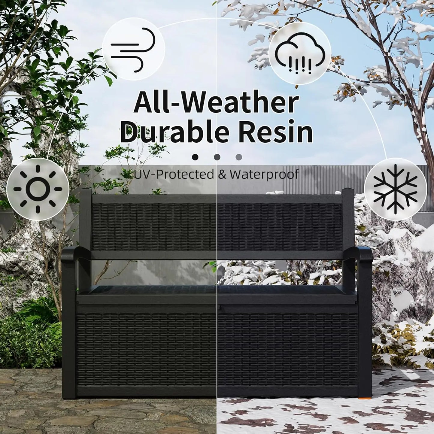 Outdoor Resin Storage Bench Deck Box Waterproof and Lockable