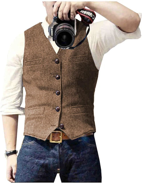 Herringbone Tweed Men's Suit Vest