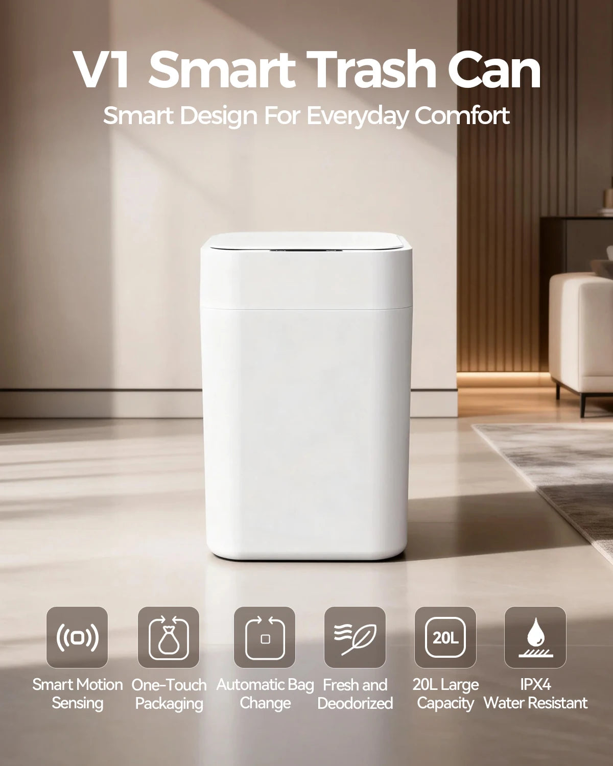 Motion Sensor Automatic Trash Can With Self Sealing Bagging