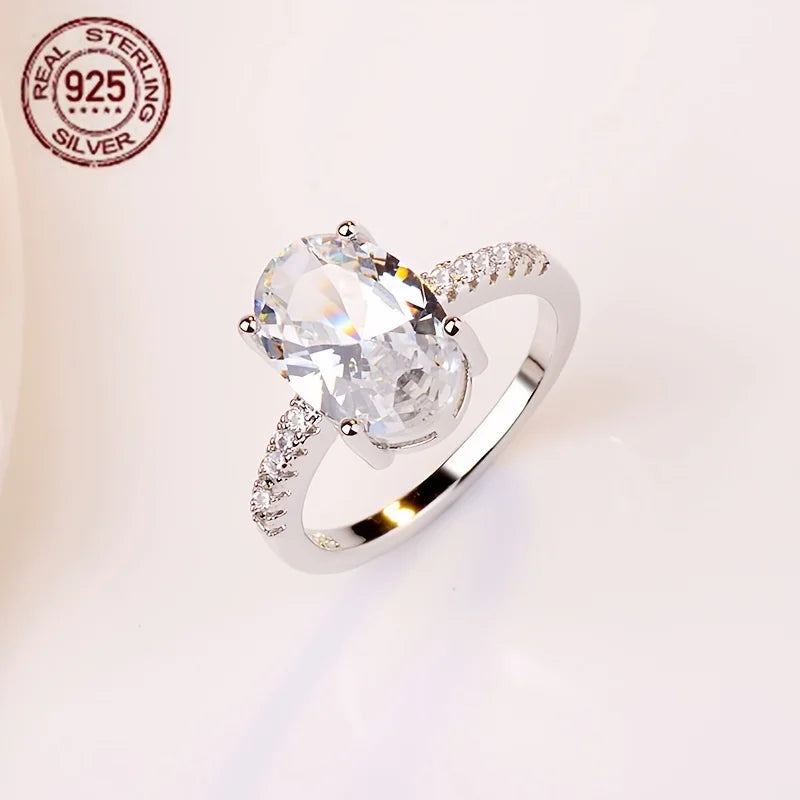 WPOOCC Fashion Luxury S925 Silver Oval Zircon Engagement Ring