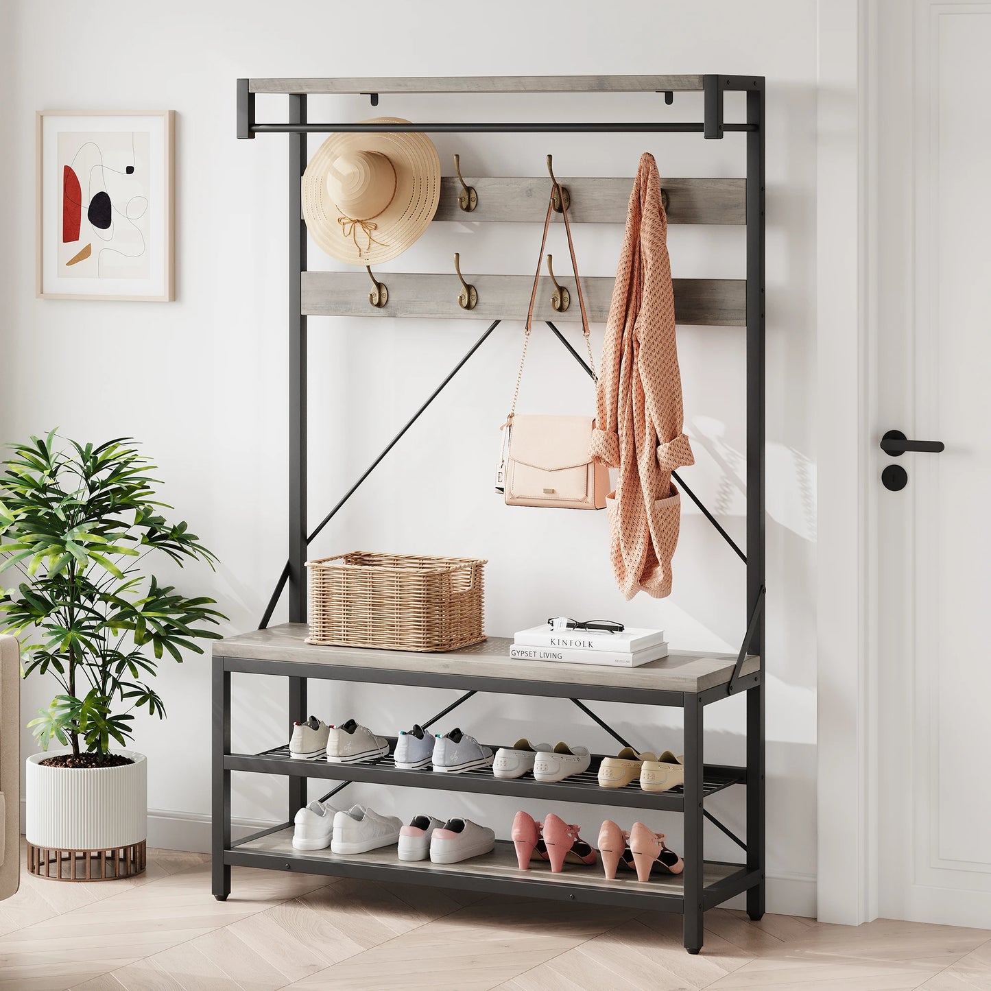 Acekool Hall Tree Coat Rack With Bench And Shoe Storage