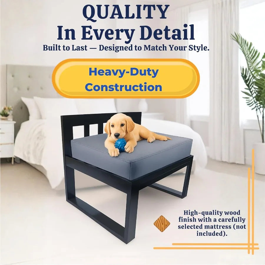 Raised Bunk Design Wooden Dog Bed Frame with Adjustable Legs