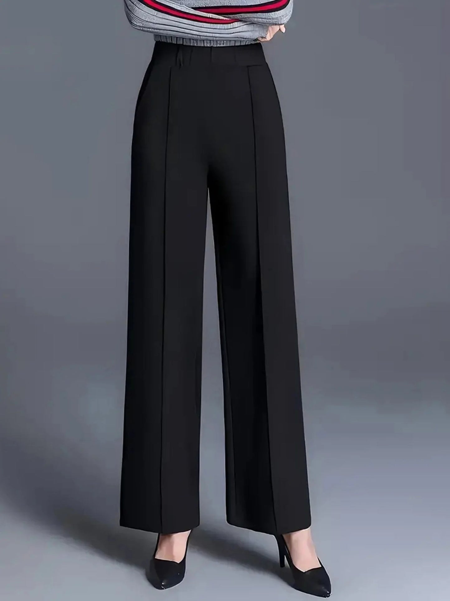 Women's High Waist Straight Leg Pants with Pockets for Business Casual Office Wear