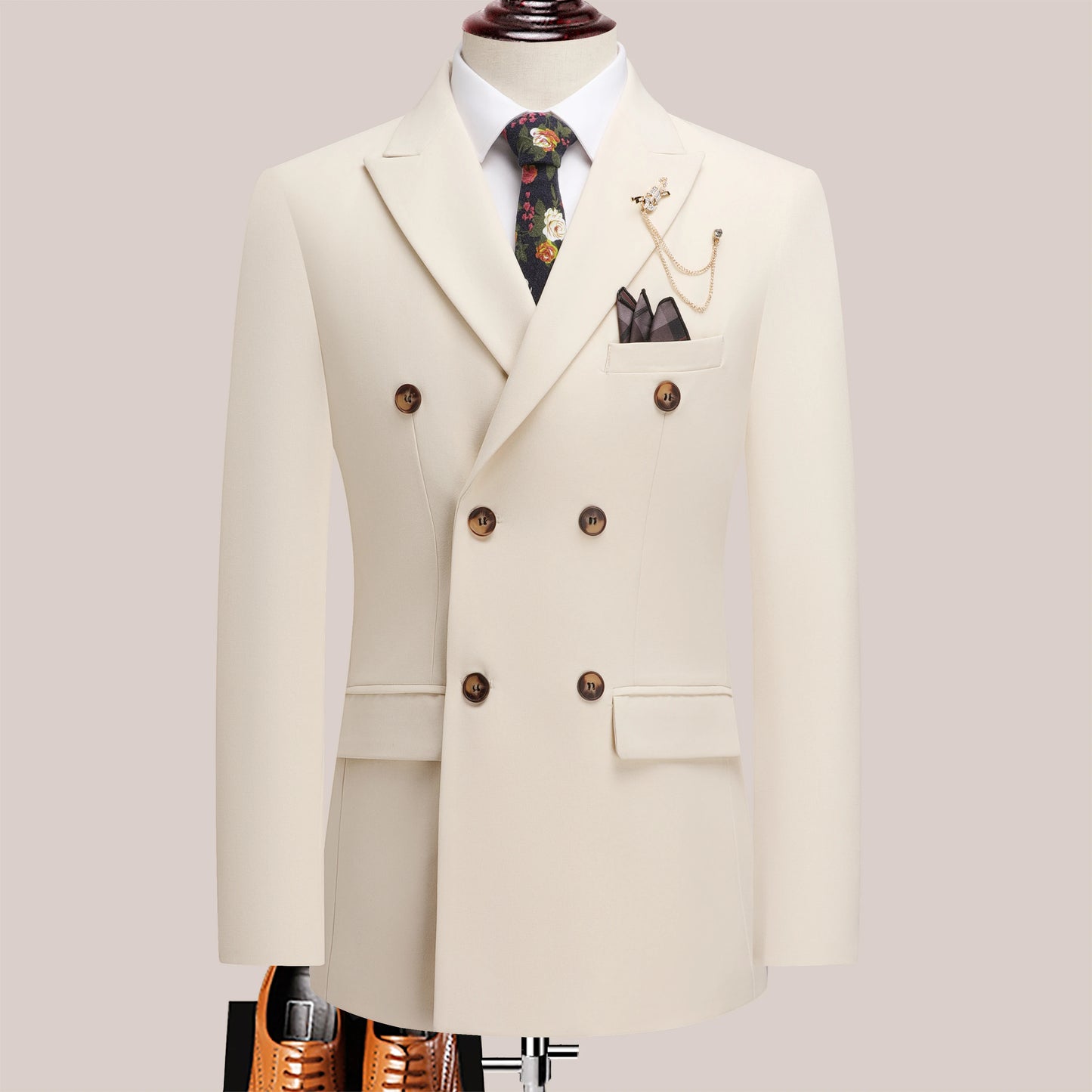 Songwe Men's Double Breasted Two-Piece Business Suit Lapel Collar