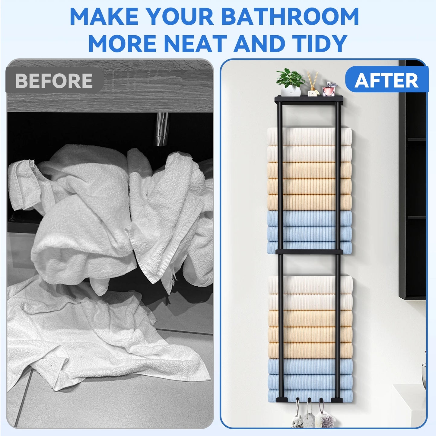 Wall Mounted Vertical Rolled Stainless Steel Towel Organizer