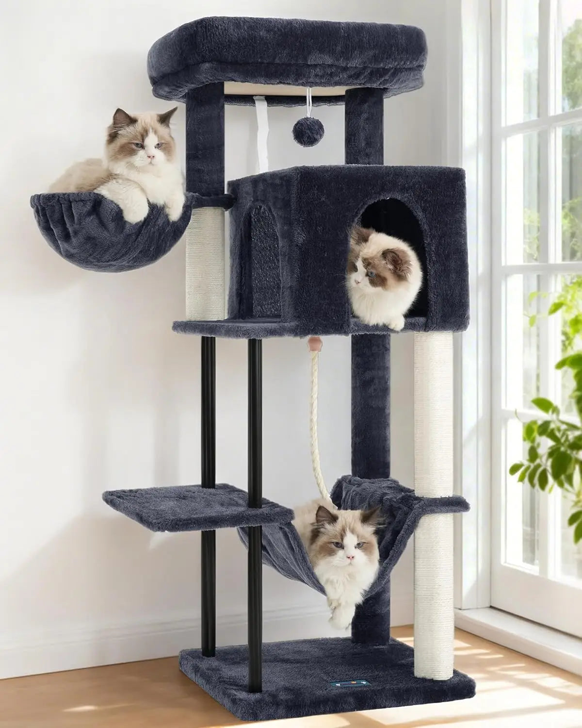 Sturdy Steel Cat Tree Tower With Hammock And Scratching Post