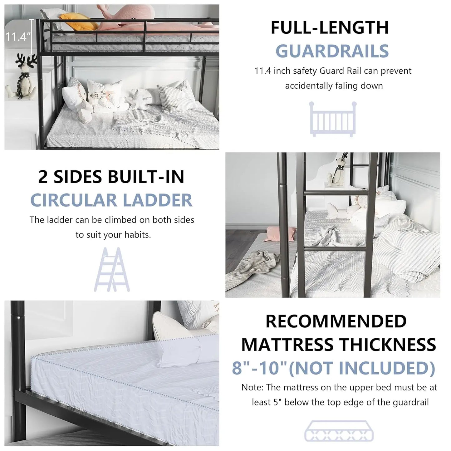 Twin Metal Bunk Beds with Double Secured Ladders