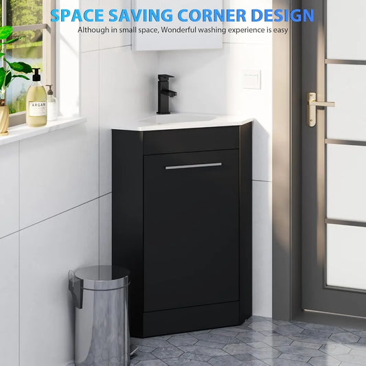 Corner Vanity Set For Compact Bathrooms With Soft Closing Hinges