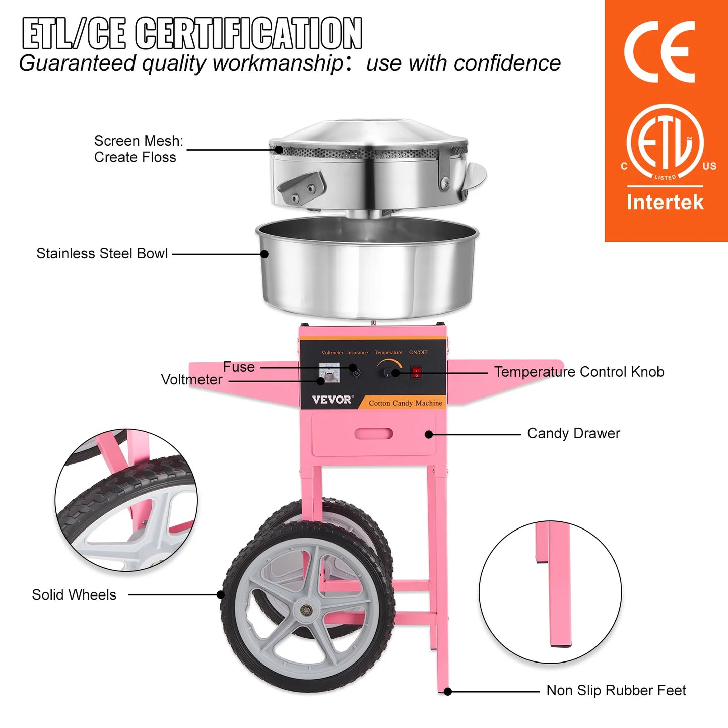 Succebuy Electric Cotton Candy Machine With Cart For Quick Treats