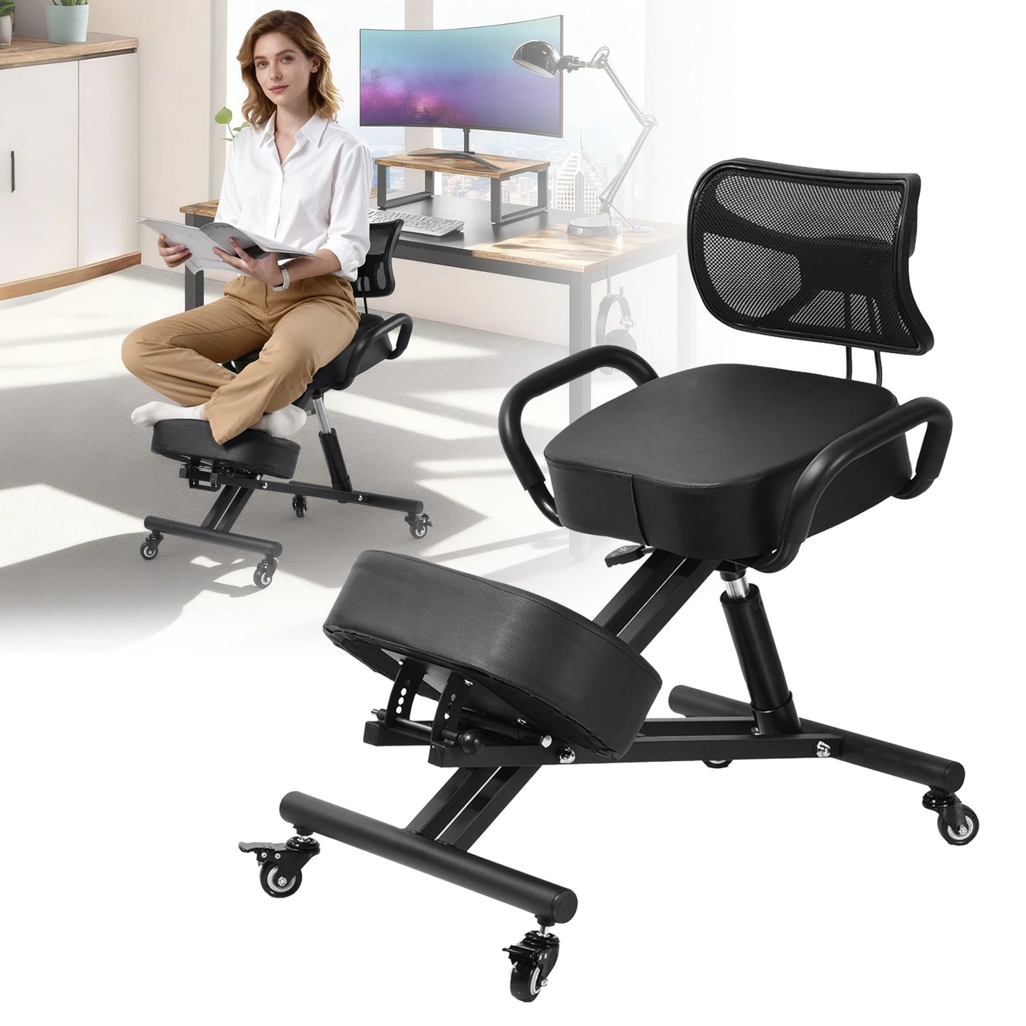 Kneeling Chair With Back Support For Office Ergonomics