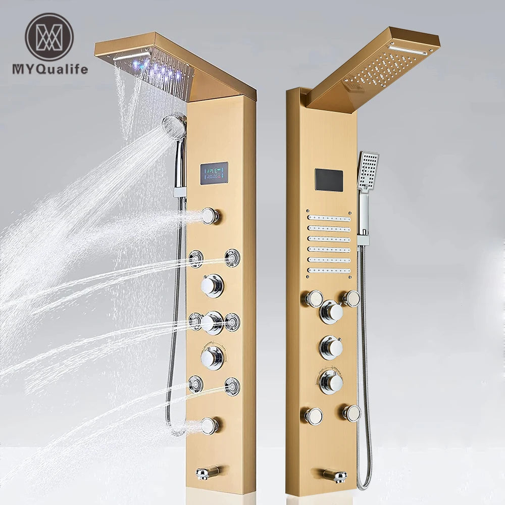 Gold Tone LED Shower Tower System for Bathroom