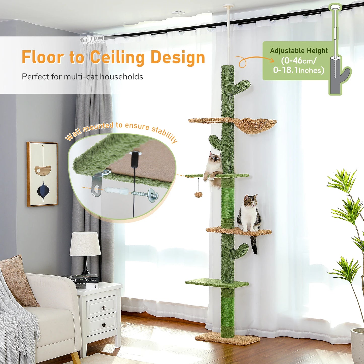 PAWZ Road 5-Tier Floor To Ceiling Cat Tower Cat Tree