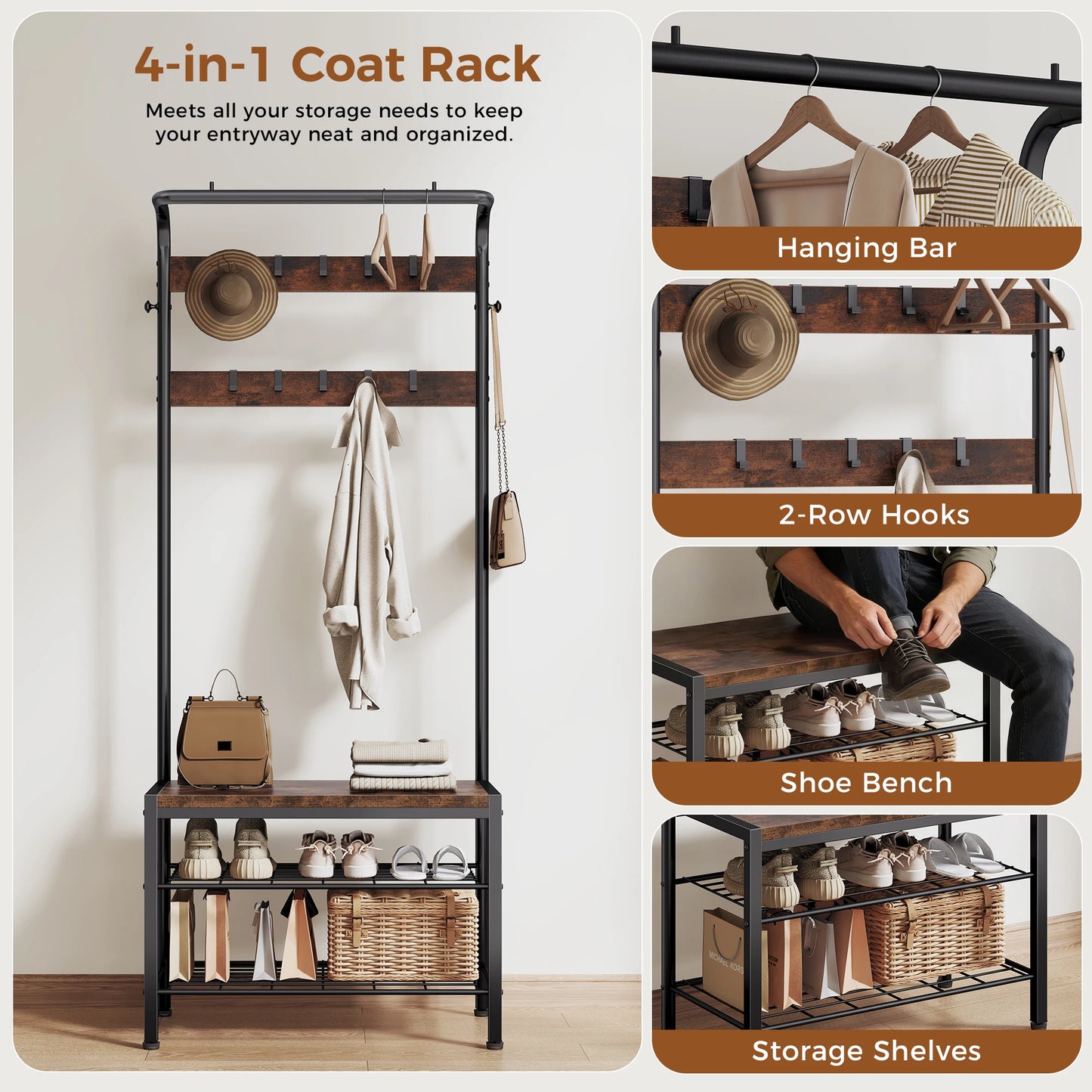4 In 1 Entryway Bench With Shoe Storage Organizer