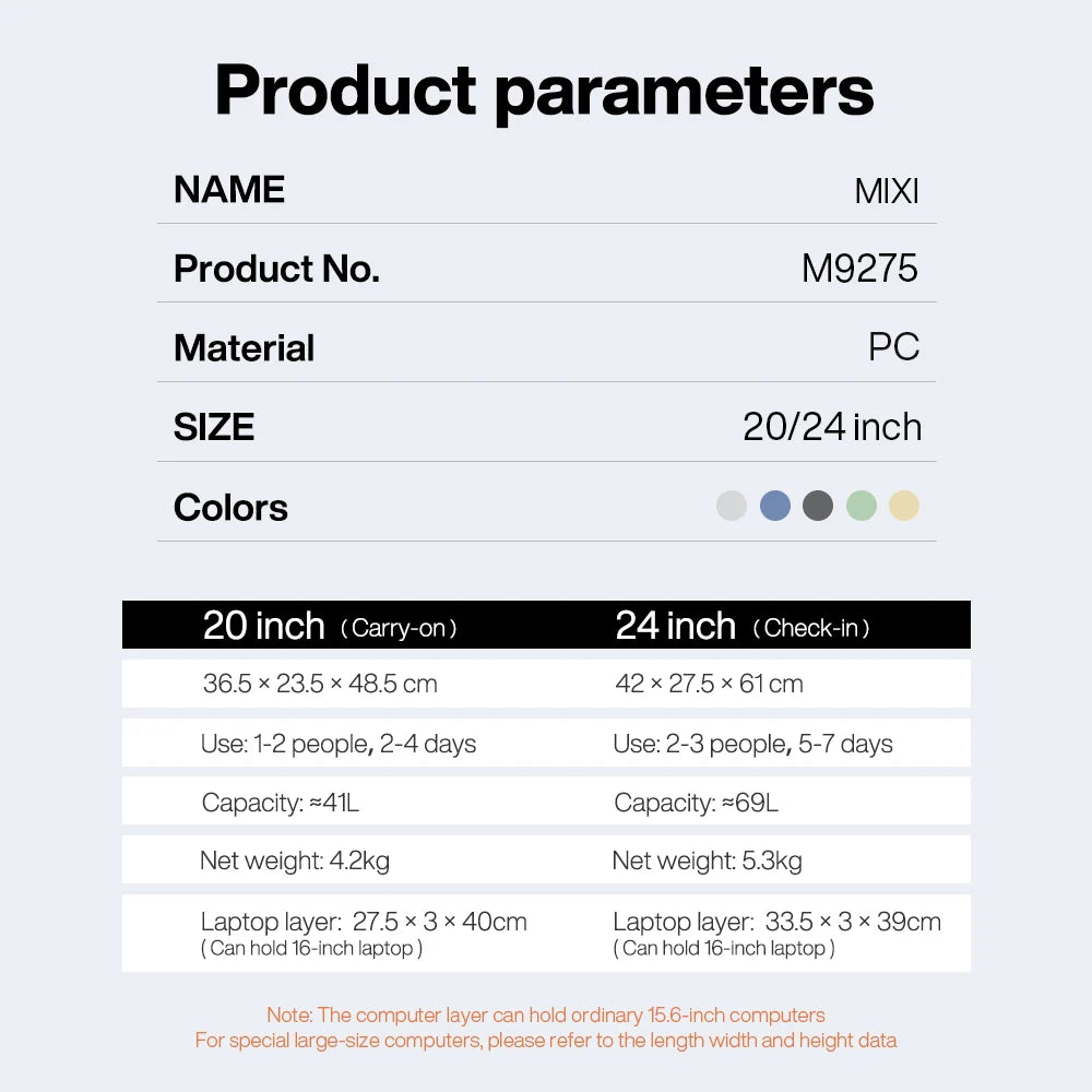 Mixi Unisex Carry On Luggage Hardside PC Aluminum Frame