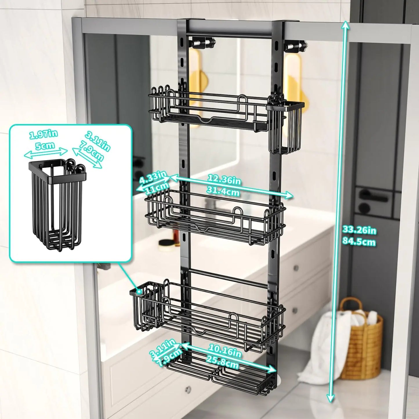 4-Tier Adjustable Over-The-Door Shower Caddy for Bathroom Storage