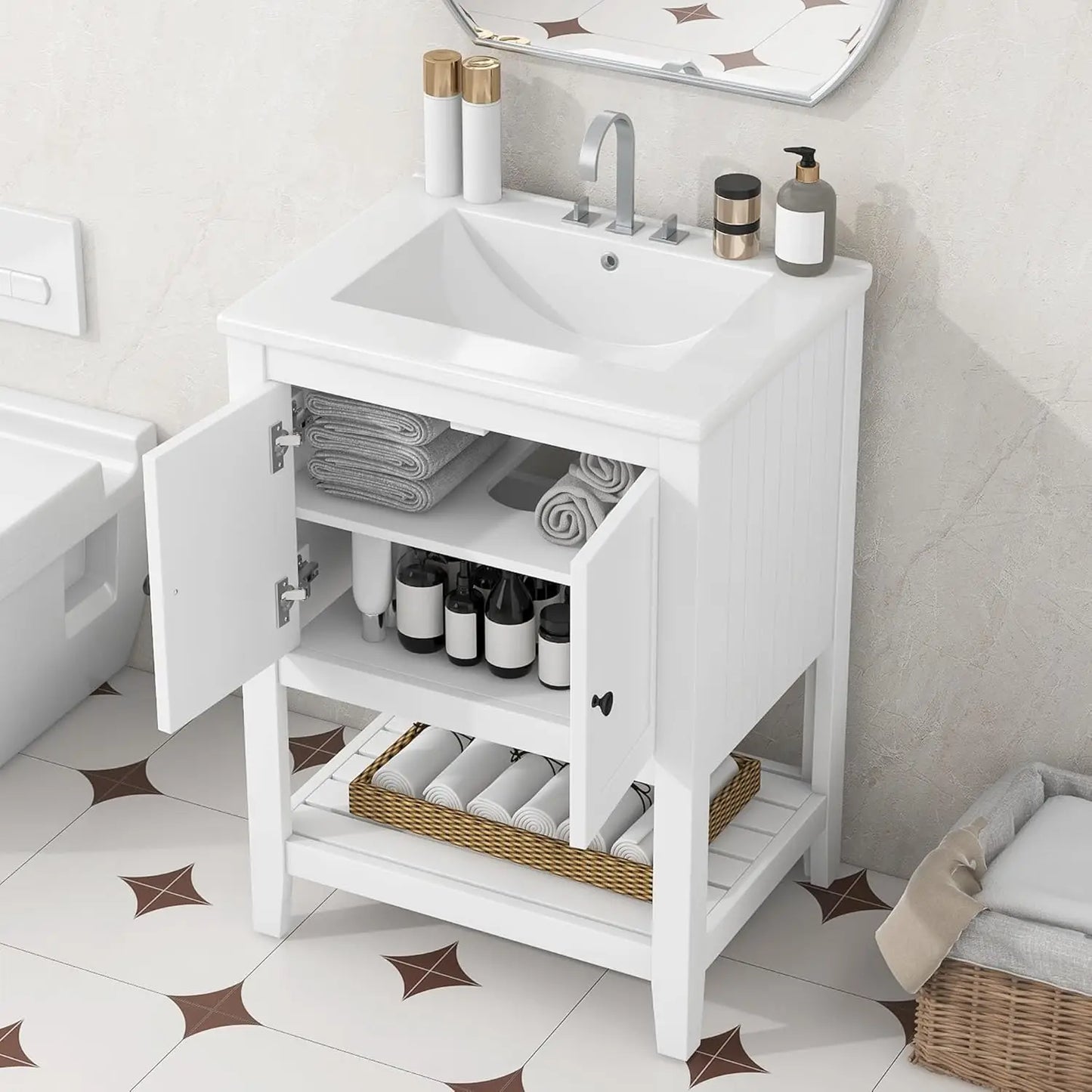 Solid Wood Bathroom Vanity Cabinet With Durable Birch Wood Construction