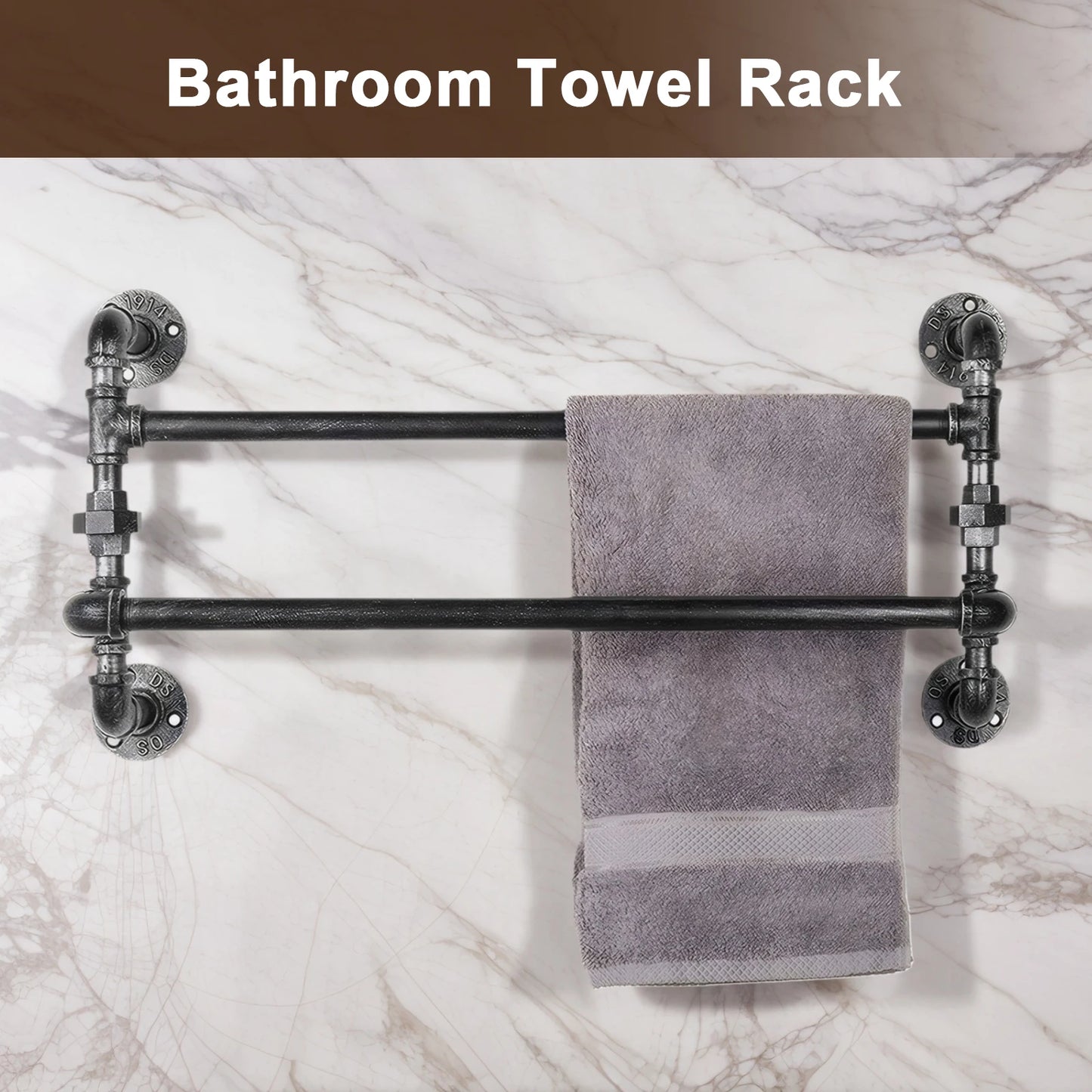 Vintage Industrial Wrought Iron Bathroom Towel Rack Wall Mount Organizer