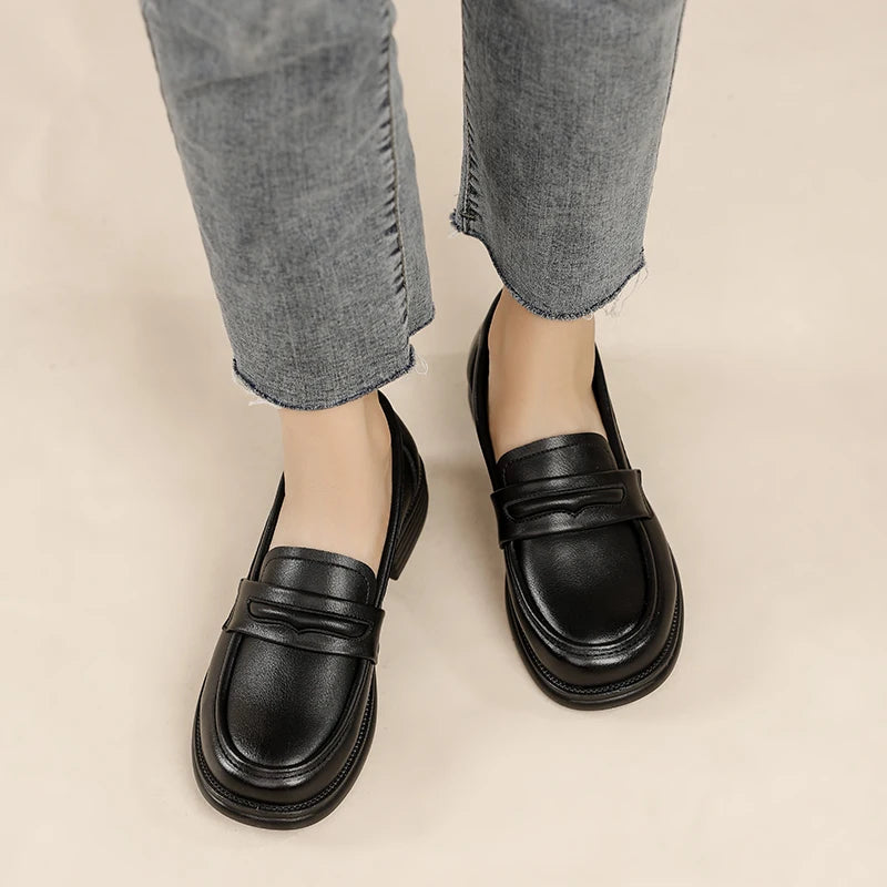 Women Slip On Leather Loafers Casual Flat Shoes For Comfort